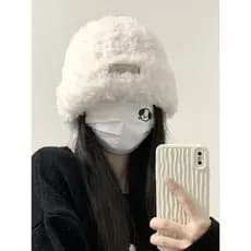 Chapéu de lã outono inverno feminino All-Match malha Toe-Baotou mostrando rosto pequeno quente branco pelúcia chapéu fri
