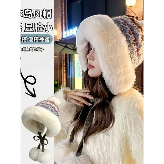 Chapéu feminino inverno malha chapéu de pelúcia engrossado quente bola de lã mongol proteção de orelha chapéu de lã Lei