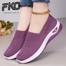 FKO Respirável Deslizamento Em Sapatos De Caminhada Oco Malha Superior Antiderrapante Sola PVC Mocassins Casuais Tênis P