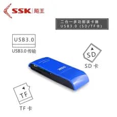 Leitor de Cartões Multifuncional 2 em 1 USB3.0 SSK Biao Wang SCRM331 para Cartões de Telefone Móvel TF, Cartões Micro SD