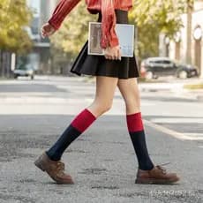 Meias de cano alto femininas em cores contrastantes, estilo universitário, vintage e artístico, meias até o joelho, meia