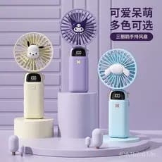 Ventilador portátil dobrável Sanrio 2024, ventilador de pescoço para crianças, forte potência de vento, grande capacidad