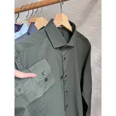 Pedido Europeu Americano+!Muito requintado!Camisa masculina Slim-fit Business Casual microelástica cor sólida manga comp
