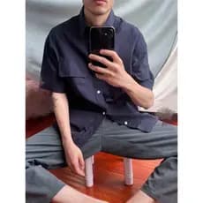 Bonito!Em camadas ferramenta útil versão larga ombro caído solto masculino feminino moda camisa de manga curta ferrament