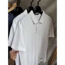 Luz Suave!Camisa POLO masculina de algodão puro Slim-fit simples branca All-match verão fina camisa POLO de manga curta