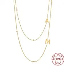 Colar de prata esterlina S925 com 26 letras, estilo vintage francês, liso, de alta qualidade, com inicial cravejada de d