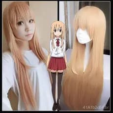 Dry Girl! Umaru/Itokami Umaru/peruca de cosplay amarelo leitoso de 100cm com capa combinando.