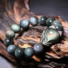 Fornecido diretamente pelo fabricante: Pulseira esculpida de obsidiana Rainbow Eye em formato de raposa para casais.