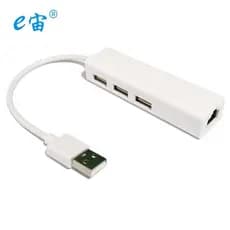 Placa de rede USB2.0 + três HUBs, hub sem driver de 100Mbps, USB para RJ45 para laptop, chip 8152