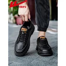 Puxar para trás sapatos masculinos tênis preto 2025 outono novo estilo de couro de sola grossa All-Match tênis Retro sap