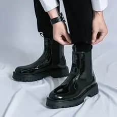 Chelsea botas masculinas na moda botas de couro de sola grossa Martin botas estilo britânico high-End brilhante botas cu