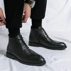 Versão coreana botas Martin de cano médio sapatos masculinos estilo britânico sapatos de couro de cano alto botas Chelse