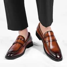 Sapatos de couro formais de negócios japonês Retro britânico mocassins deslizamento-em capa preguiçosa pé sapatos de cou