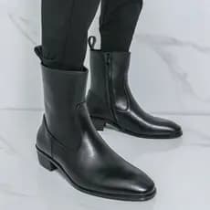 Botas de Cowboy ocidentais cavaleiro apontou Toe botas de couro deslizamento em botas de cano alto versão coreana botas