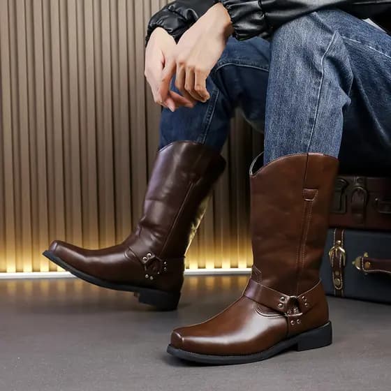Botas de Cowboy ocidentais americanas, botas masculinas de cano alto de inverno, botas de equitação mongol, botas de mot