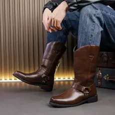 Botas de Cowboy ocidentais americanas, botas masculinas de cano alto de inverno, botas de equitação mongol, botas de mot