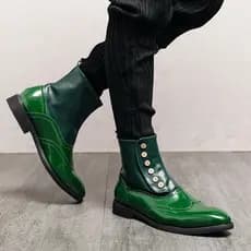 Botas Martin verdes masculinas de couro de cano alto sapatos masculinos britânicos botas de couro ao ar livre botas de m