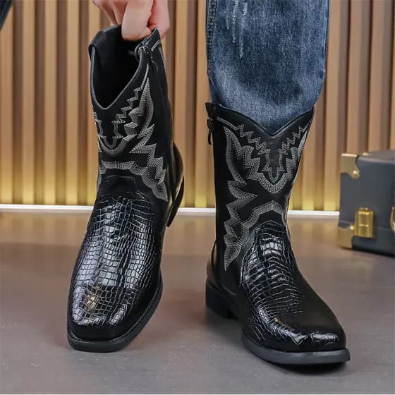 Botas de Cowboy ocidentais botas altas masculinas ao ar livre botas de motocicleta botas de equitação mongol dança borda