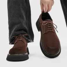 Sapatos de dedo grande masculino novo estilo cleanfit derby sapatos de sola grossa sapatos derby aumentados camurça resp