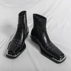 Estilo Punk dedo do pé quadrado rebites Chelsea botas masculinas de cano médio botas curtas estilo britânico na moda aum