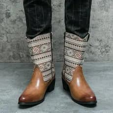 Novas botas de Cowboy ocidentais masculinas de salto alto Martin botas estilo étnico botas de equitação mongol ao ar liv