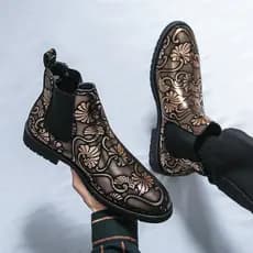 Botas Chelsea douradas botas mongol masculinas inverno sapatos de couro de alta qualidade botas masculinas tamanho grand