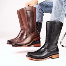 Estilo Retro dedo do pé quadrado ocidental botas de Cowboy dos homens inverno de alta qualidade botas de piloto padrão d