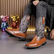 Botas de Cowboy ocidentais masculinas outono inverno botas de cano alto botas de equitação mongol ao ar livre piloto cic