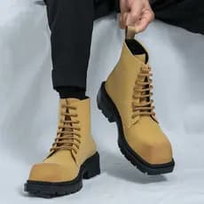 Martin botas masculinas de cano alto ruibarbo botas na moda dedo do pé quadrado botas gerais de sola grossa botas de Cow
