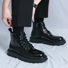 Martin botas masculinas primavera preto de cano alto botas masculinas na moda aumento interno botas de couro de sola gro