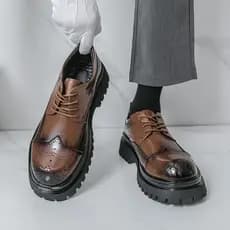 Sapatos Derby de sola grossa homens verão estilo britânico dedo do pé redondo aumento interno dedo do pé grande negócios