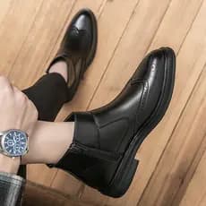 Sapatos masculinos de verão versão coreana britânica sapatos de couro de cano alto botas de couro preto masculinas botas