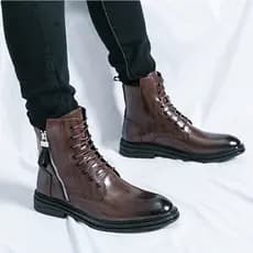 Botas masculinas de primavera marrom sapatos de couro de alta qualidade com zíper interno aumentando terno botas de cour
