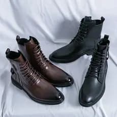 Botas masculinas de verão, sapatos pretos de couro de cano alto com zíper interno, botas de couro, botas curtas britânic