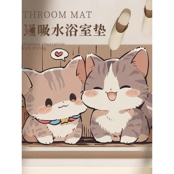 Gato dos desenhos animados gato Diatom lama banheiro absorvente tapete de secagem rápida porta do banheiro Anti-deslizam