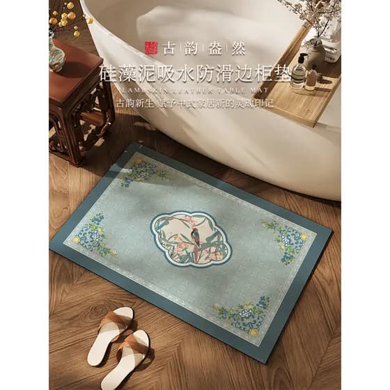 Tapetes chineses para banheira de banheiro, absorvem água, antiderrapante, porta de banheiro, tapete doméstico para pés,