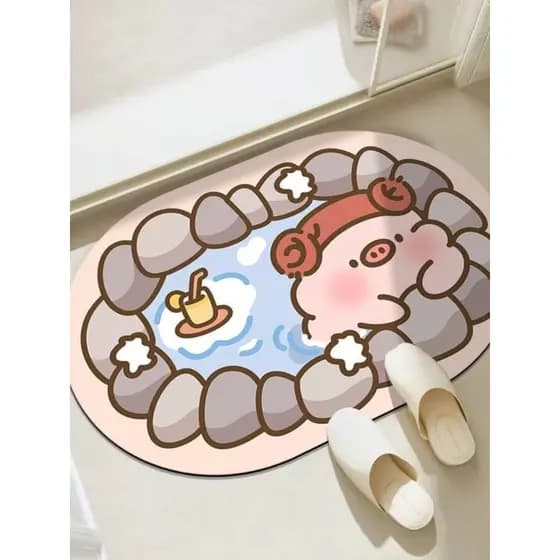 Tapete de banheiro de diatomáceas de desenho animado, tapete absorvente doméstico para porta de banheiro, estilo ins, po