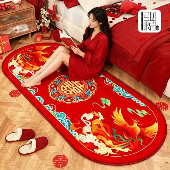 Estilo chinês dragão Phoenix festivo casamento tapete decoração do quarto de casamento pé vermelho quarto cabeceira cabe