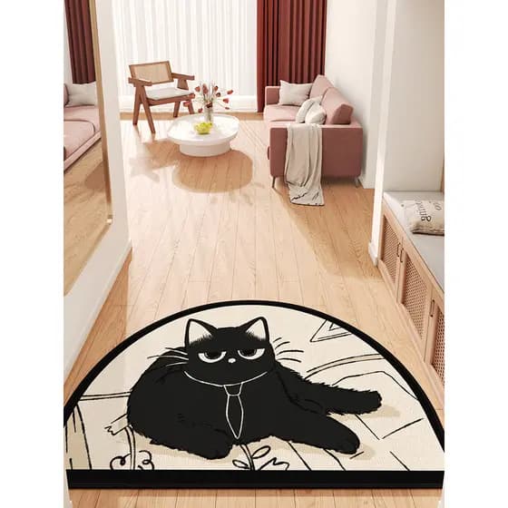 Tapete de porta de entrada dos desenhos animados semicírculo porta de entrada gato preto tapete de entrada doméstico cui