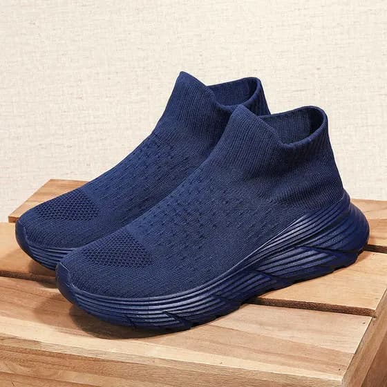 2024 novo estilo outono respirável voando tecido malha esportes meias casuais sapatos de sola grossa masculino deslizame