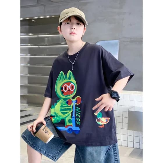Camiseta para meninos de manga curta verão novo estilo camiseta infantil dos desenhos animados Anime grandes meninos est