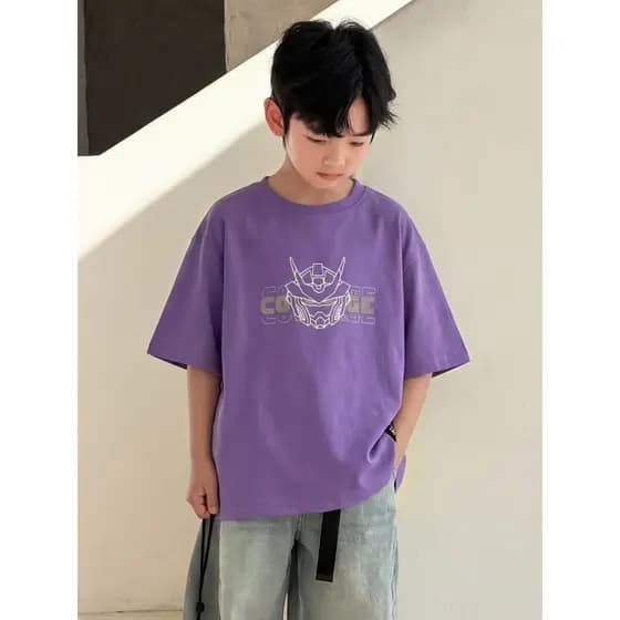 Camiseta infantil de manga curta meninos 2026 verão novo estilo médio grande roupas infantis novo estilo camiseta meia m
