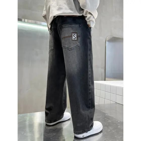 Crianças Jeans primavera outono novo estilo meninos calças médias grandes crianças meninos solto em linha reta preto Cas