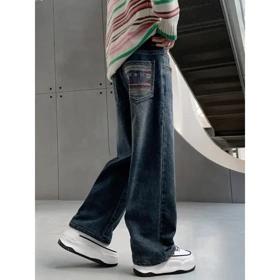 Novo estilo para meninas calças de lã de lã primavera outono inverno roupas Jeans infantis em linha reta perna larga inf