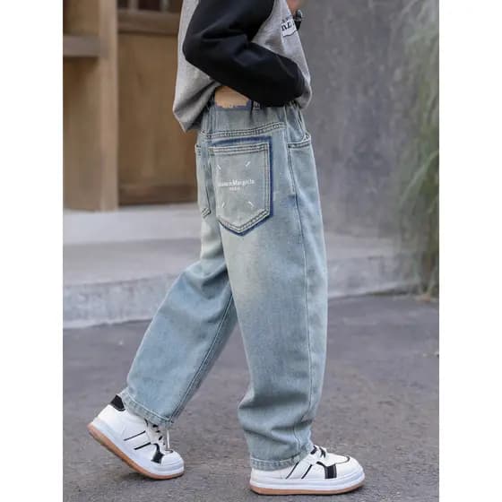 Jeans para meninos meninos primavera outono novo estilo médio grande calças infantis calças compridas retas soltas Anti-