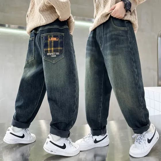 Calças para meninos primavera outono novo estilo Jeans infantis roupas de outono temporada médio grande calças compridas