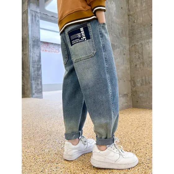 Meninos calças primavera outono novo estilo crianças Jeans verão bonito macio médio grande crianças gordas calças retas