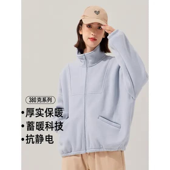 Pioneer 400g velo gola alta jaqueta feminina quente jaqueta curta forro de lã Cardigan esportes Casual jaqueta de lã
