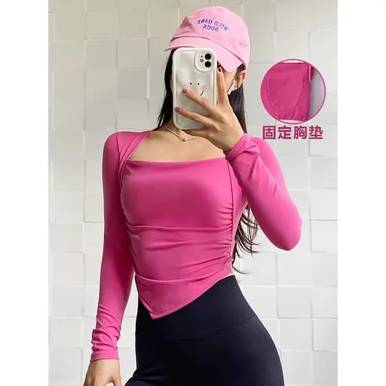 Com almofada no peito escovado yoga topo feminino correndo esportes roupas de Fitness Casual ao ar livre Wear mais magro