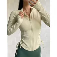 Novo estilo gola alta mais magro olhar jaqueta esportiva Yoga Wear feminino primavera outono jaqueta de manga comprida t